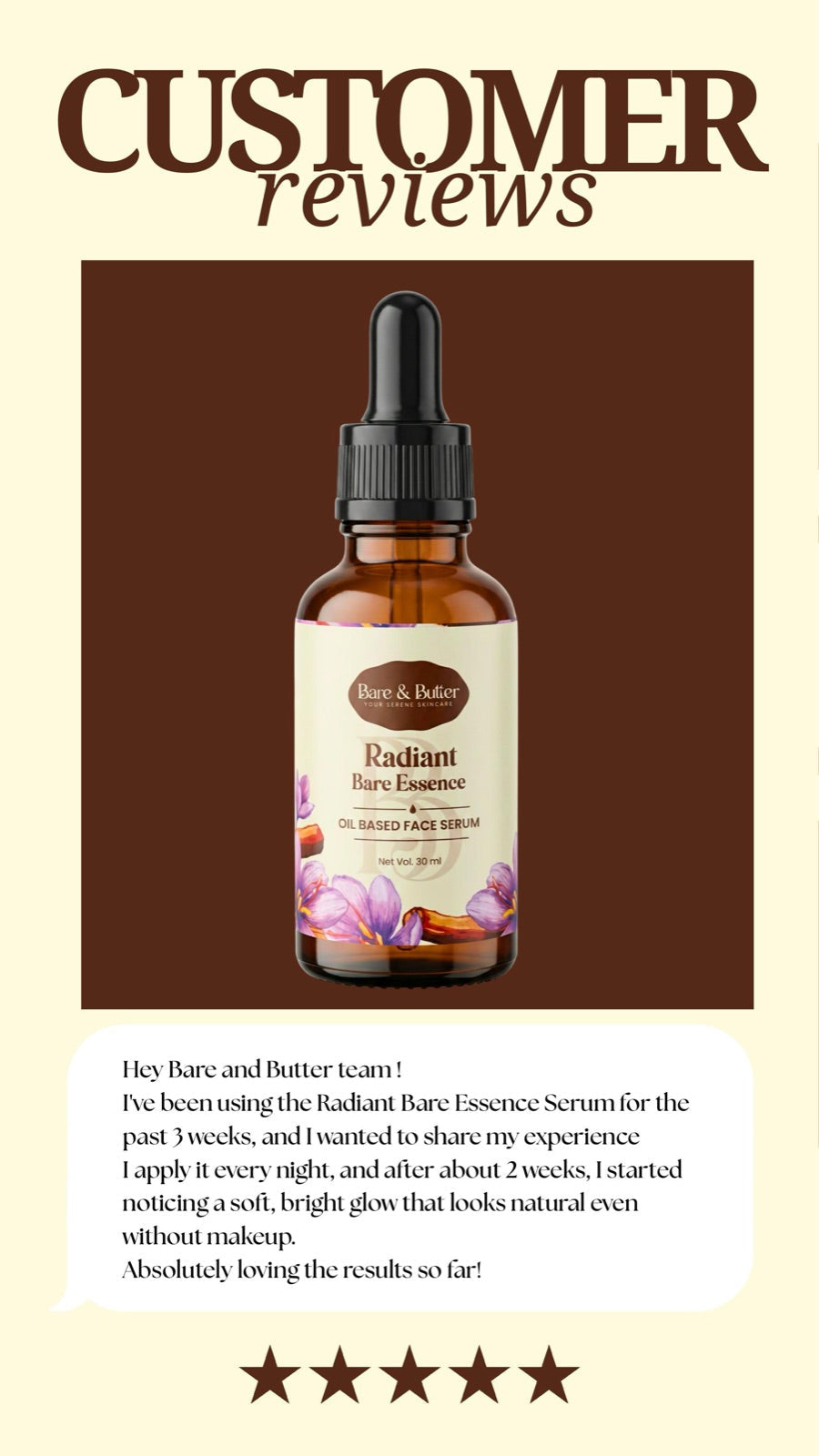 Customer review — Radiant Bare Essence five-star testimonial