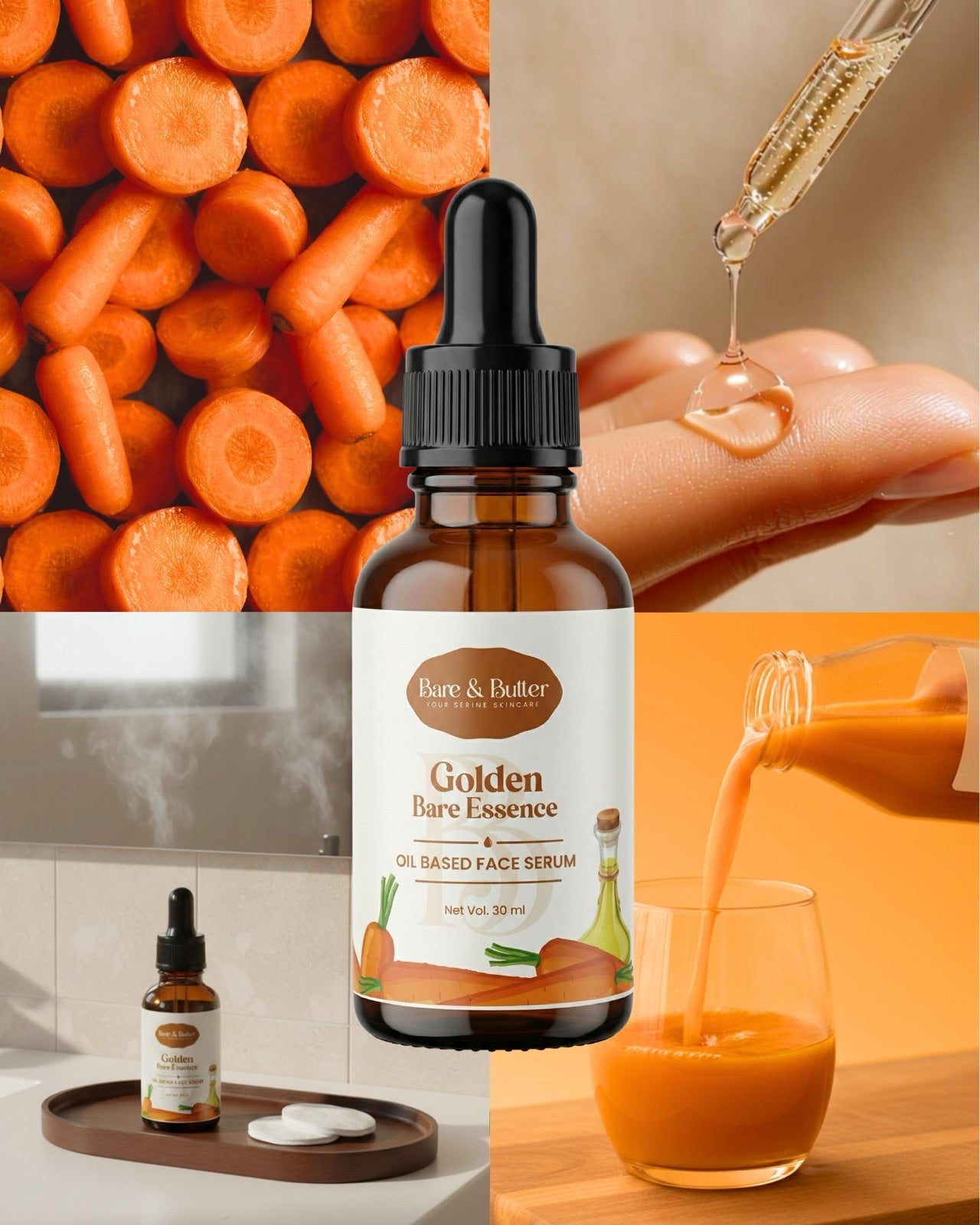 Golden Bare Essence serum with carrots — vitamin-rich ingredient story