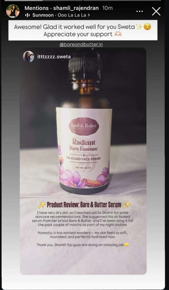 Customer review - Radiant Bare Essence (Instagram story)